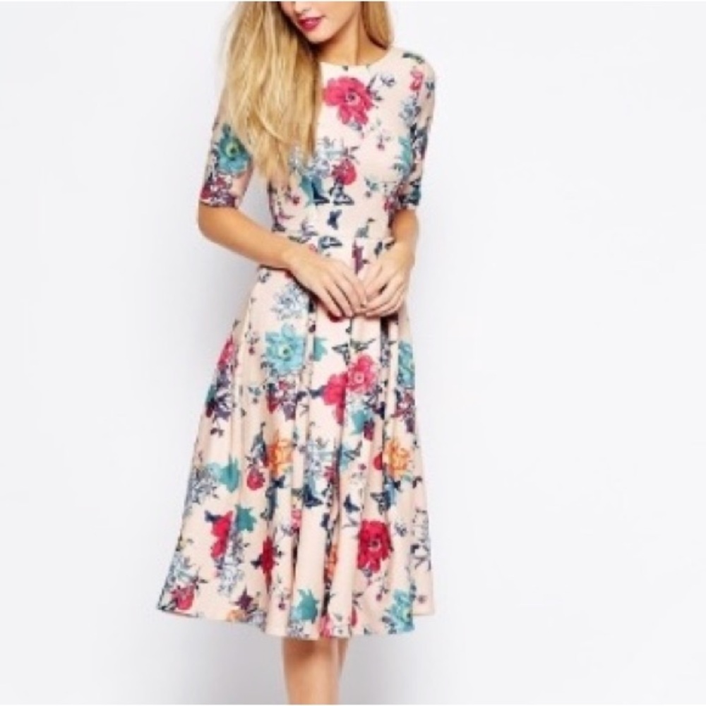 Closet Scuba Midi Skater Dress in Floral Print